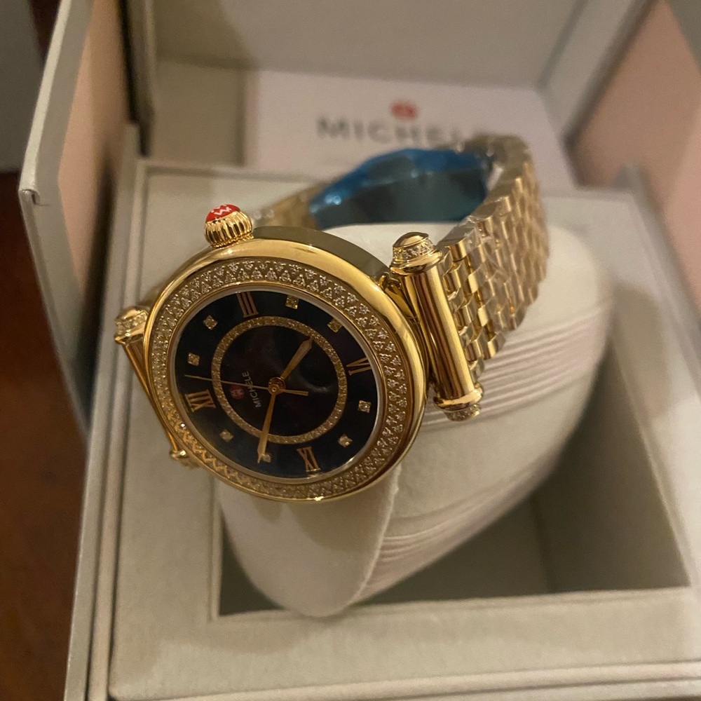 Michele Caber Mid Diamond watch Gold/Blue